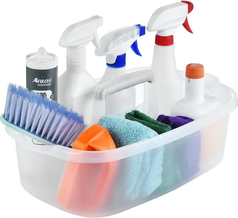 Haundry Large Cleaning Caddy with Handle, Cleaning Tool Storage Basket Organizer, Sturdy Pail Bucket Organizer, Household Bucket for Cleaning Supplies - Clear - Image 1